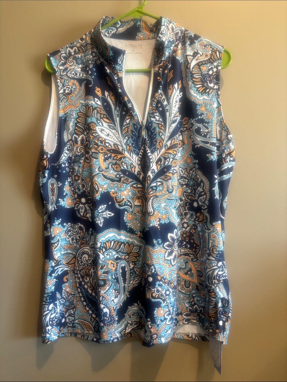 Acegolfs Navy Paisley Sleeveless V-Notch Sport Tank Top